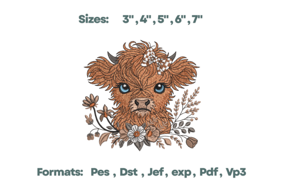 Boho Floral Highland Cow Embroidery