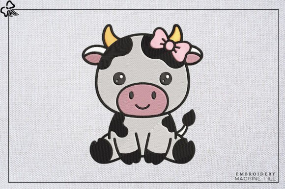 Cute Baby Cow with Bow Embroidery Review