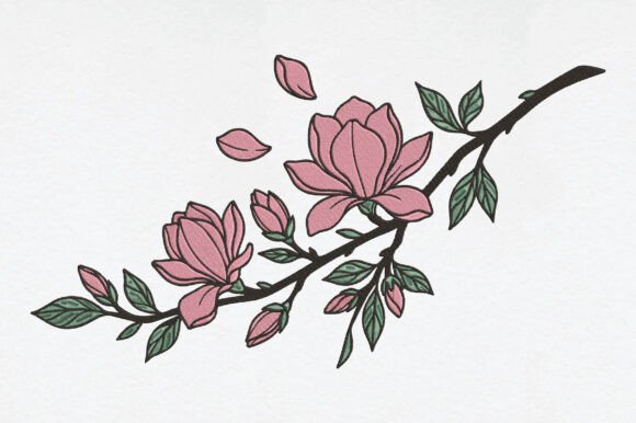 Magnolia Flower Embroidery for Seasonal Collections