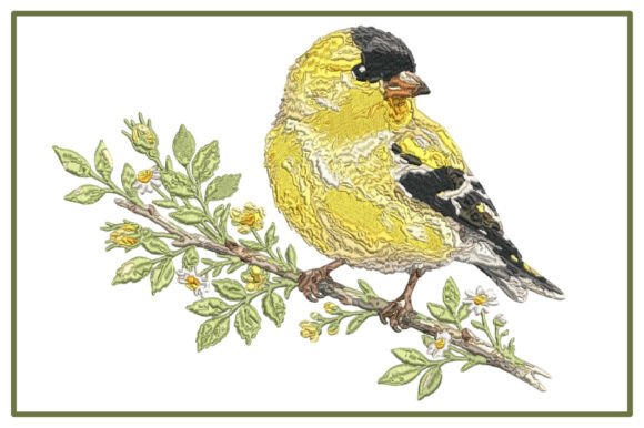 Realistic Goldfinch Bird Embroidery